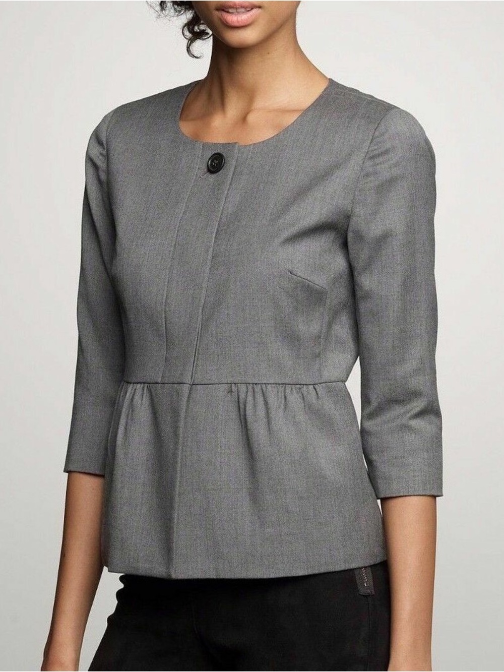 J. CREW 100%‎ WOOL Hidden Button Jacket Blazer Coquette Size 12 Charcoal Suiting - Picture 3 of 11